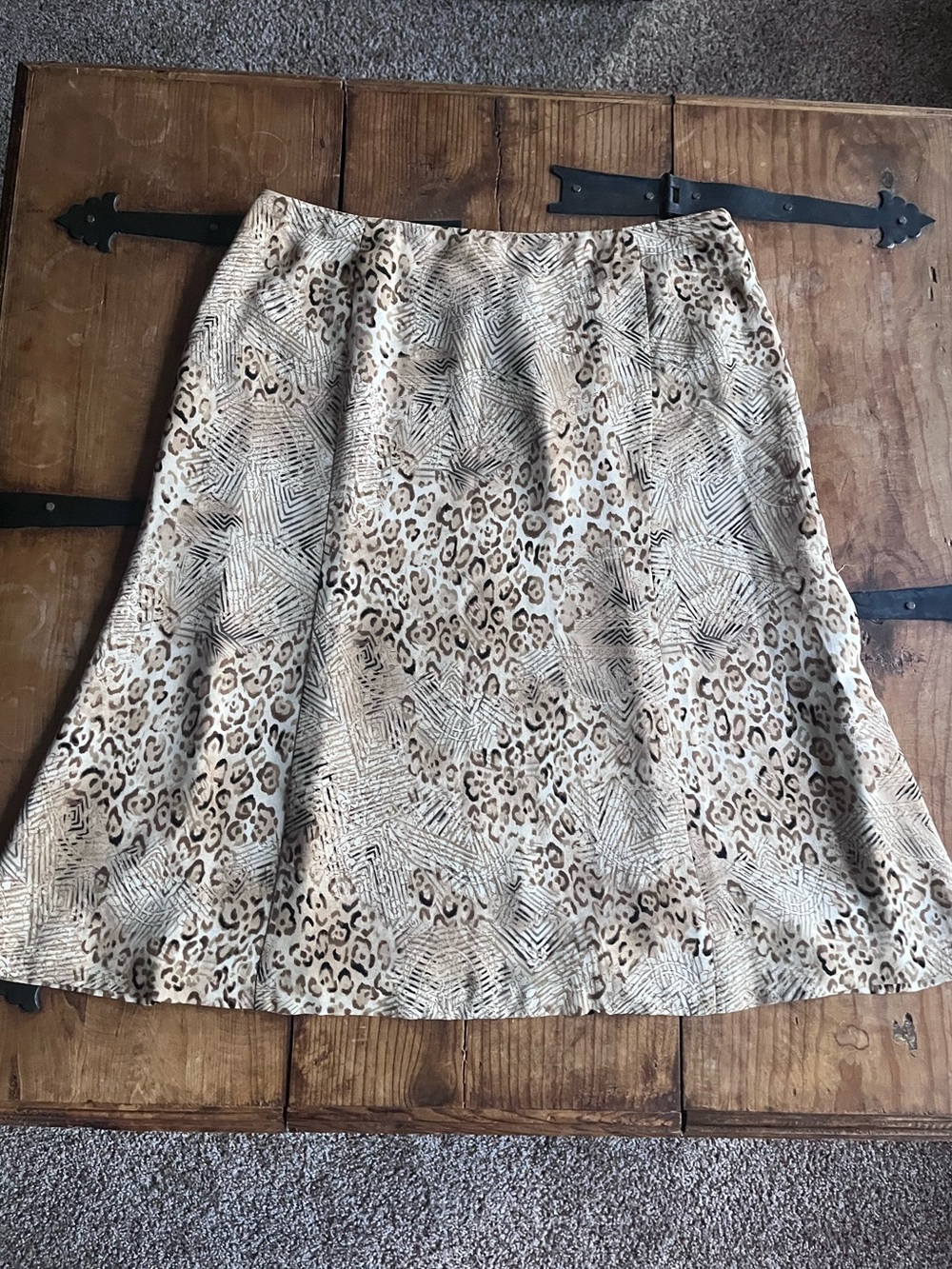 Talbots Petites Beige and Brown Animal-Print A-Line Skirt